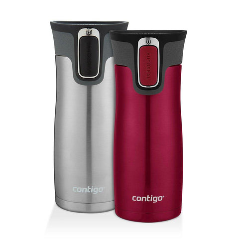 Contigo AUTOSEAL West Loop Vaccuum-Insulated Stainless Steel Travel Mug, 16 oz, Stainless Steel/Monaco Blue, 2-Pack
