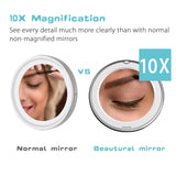 BEAUTURAL 10X Magnifying Lighted Vanity Makeup Mirror with Natural White LED, 360 Degree Swivel Rotation and Locking Suction