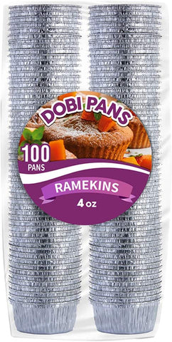 DOBI Ramekins [100 Pack - 4 oz.] - Disposable Aluminum Foil Ramekins, Standard Size, Perfect for Souffle & Creme Brulee
