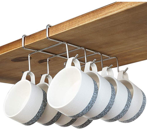 bafvt Coffee Mug Holder - 304 Stainless Steel Cup Rack Under Cabinet, 10Hooks, Fit for The Cabinet 0.8" or Less