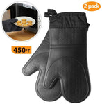 TOPSKY Black Silicone Oven Mitts - 1 Pair of Extra Long Professional Heat Resistant Non Slip Baking Gloves for Cooking,Grilling,Barbecue Potholders