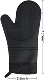 TOPSKY Black Silicone Oven Mitts - 1 Pair of Extra Long Professional Heat Resistant Non Slip Baking Gloves for Cooking,Grilling,Barbecue Potholders