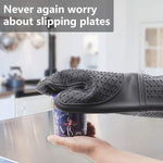 TOPSKY Black Silicone Oven Mitts - 1 Pair of Extra Long Professional Heat Resistant Non Slip Baking Gloves for Cooking,Grilling,Barbecue Potholders