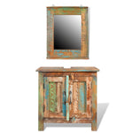 Festnight 24 Inches Bathroom Vanity Set Solid Reclaimed Wood Cabinet with Square Mirror Set Pure Handmade