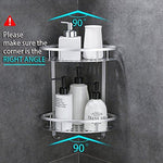 Hoomtaook Double Corner Shower Caddy Bathroom Shelf Wall Mount Rustproof Nail Free Glue+Double Sided Adhesive Aluminum with Two Hooks 2 Tiers(Silver)