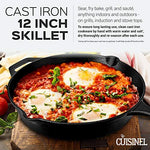 Pre-Seasoned Cast Iron Skillet (12-Inch) W/ Glass Lid and Handle Cover Oven Safe Cookware | Heat-Resistant Holder | Indoor and Outdoor Use | Grill, Stovetop, Induction Safe