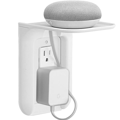 WALI Wall Outlet Shelf Standard Vertical Duplex GFCI Décor Outlet with Cable Channel Charging for Cell Phone, Dot 1st and 2nd 3rd Gen, Google Home, Speaker up to 10lbs (OLS001-W), White