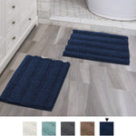 Navy Blue Bathroom Rugs Slip-Resistant Extra Absorbent Soft and Fluffy Striped Bath Mat Set Chenille Bath Rugs, Floor Mats Dry Fast Machine Washable (Set of 2-20" x 32"/17" x 24")