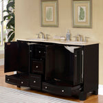 Silkroad Exclusive HYP-0703-CM-UWC-60 Marble Top Double White Sink Bathroom Vanity with Espresso Cabinet, 60", White