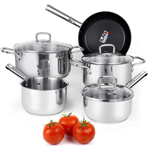 Viewee Cookware Set Stainless Steel Pots and Pans Sets with Nonstick Coated Skillet 8-Piece Kitchenware Set Dishwasher & Oven Safe Tri-Ply with Lids, PFOA Free Compatible to Multi-Stove Top for Home