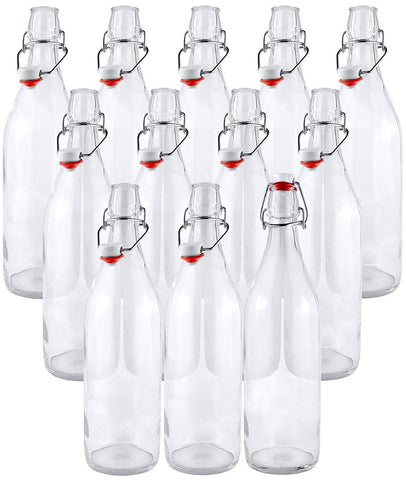 Estilo Swing Top Easy Cap Clear Glass Beer Bottles, Round, 16 oz, Set of 12