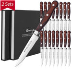 Steak knives, Emojoy Steak knife set, Pakkawood Handle Highly Resistant and Durable, German Stainless Steel Steak Knives Serrated (1 Set of 8-Piece Steak Knives)