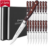 Steak knives, Emojoy Steak knife set, Pakkawood Handle Highly Resistant and Durable, German Stainless Steel Steak Knives Serrated (1 Set of 8-Piece Steak Knives)