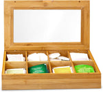 Bamboo Tea Box Storage Organizer With See Through Lid, 8 Adjustable Chest Compartments, Natural Bamboo Wooden Finish Tea Bag Organizer by Cooler Kitchen