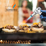 Sondiko Culinary Torch, Blow Torch Refillable Kitchen Butane Torch Lighter with Safety Lock and Adjustable Flame, Perfect for Desserts, Creme Brulee, BBQ and Baking(Butane Gas Not Included)