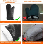 TOPSKY Black Silicone Oven Mitts - 1 Pair of Extra Long Professional Heat Resistant Non Slip Baking Gloves for Cooking,Grilling,Barbecue Potholders