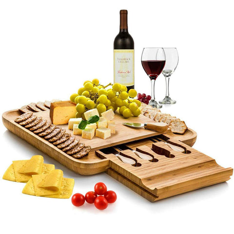 Bambusi Cheese Board Set - Bamboo Serving Tray and Charcuterie Platter with Cutlery Set | Perfect Gift for Birthday, Housewarming & Father's Day