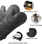 TOPSKY Black Silicone Oven Mitts - 1 Pair of Extra Long Professional Heat Resistant Non Slip Baking Gloves for Cooking,Grilling,Barbecue Potholders