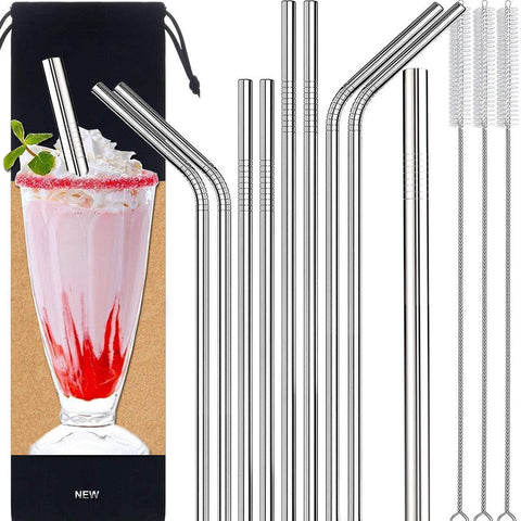 Reusable Straws, Stainless Steel Straws 10.5" & 8.5"Full Variety Reusable Metal Drinking Straws with 3 Pack 11" Extra Long Cleaning Brushes & Straws Carrying Pouch For Yeti RTIC SIC Ozark Trail 20oz 30oz 40oz Tumblers