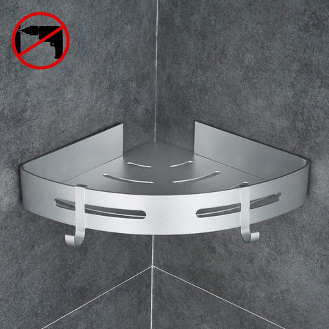 Gricol Bathroom Shower Shelf Triangle Wall Shower Caddy Space Aluminum Self Adhesive No Damage Wall Mount (Silver)