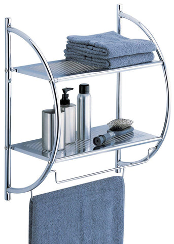 Organize It All 1753W-B Wall Mount 2 Tier Chrome Bathroom Shelf with Towel Bars Metallic