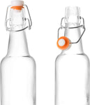 Zuzuro Glass Kombucha Bottles For Home Brewing Kombucha Kefir or Beer - 16 oz Clear Glass Grolsch Bottles case of 6 w/ Easy Swing top Cap w/ Gasket Seal Tight