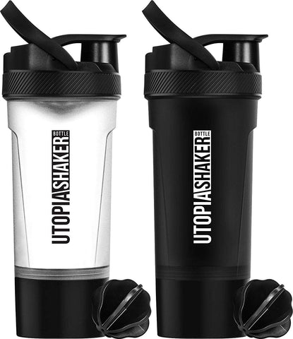 Utopia Home [2-Pack] Classic Protein Mixer Shaker Bottle with Twist and Lock Protein Box Storage (24-Oz)
