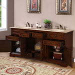 72" Bathroom Furniture Travertine Top Double Sink Vanity Cabinet 716T