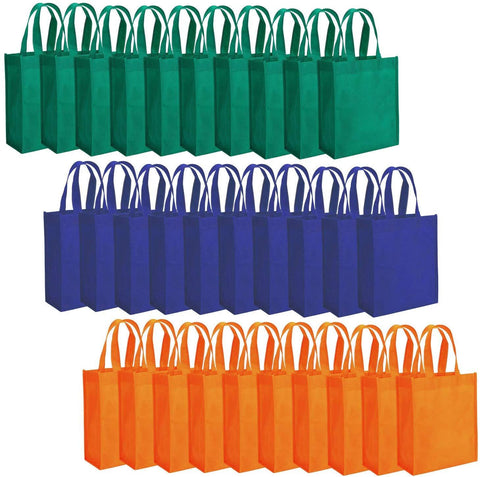 Tebery 30 Pack Party Bags 8” x 10” Non-Woven Gift Bag Tote Bags with Handles Party Favor - Assorted 3 Colors