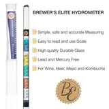 Brewer's Elite Hydrometer - for Home Brew Beer, Wine, Mead and Kombucha - Deluxe Triple Scale Set, Hardcase and Cloth - Specific Gravity ABV Tester