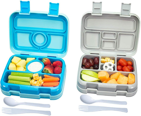 Bizz Travel Bento Box Set Lunch Boxes with Utensils, Removable Microwaveable, Dishwasher Safe Tray (2-Pack) Lunchbox Portable Portion Control Meal Prep Containers, Reusable, BPA Free for Kids Adults