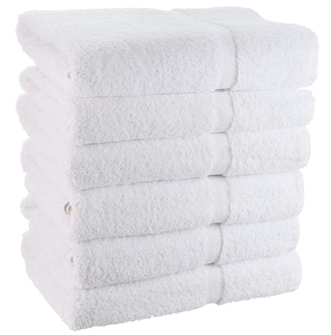White Cotton Bath Towels for Hotel-Spa-Pool-Gym - Lightweight Soft Absorbent Ring Spun Cotton Bathroom Towel - 24x50 Inch - 6 Pack - White