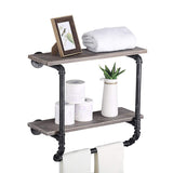 Ucared Industrial Pipe Shelves 2 Tiers Wall Mounted Shelves,Rustic Wall Shelf with Towel Bar,24" Towel Racks for Bathroom Organizer Storage,Wood Metal Wall Mounted Hanging Shelves