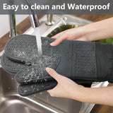 TOPSKY Black Silicone Oven Mitts - 1 Pair of Extra Long Professional Heat Resistant Non Slip Baking Gloves for Cooking,Grilling,Barbecue Potholders