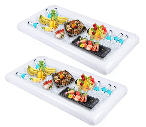 2 PCS Inflatable Serving/Salad Bar Tray Food Drink Holder - BBQ Picnic Pool Party Buffet Luau Cooler,with a drain plug