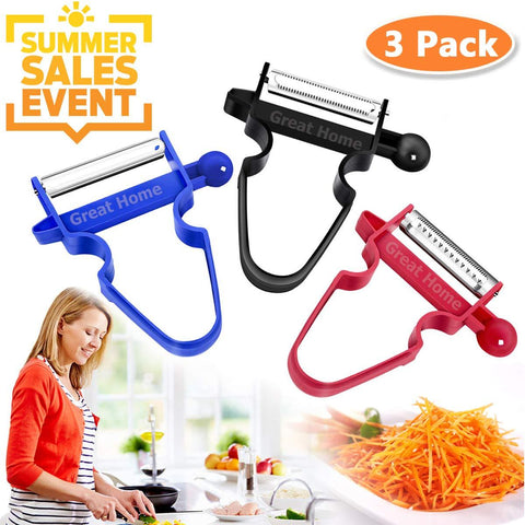 Magic Trio Peelers Set of 3 New Upgrade Potato Peeler Cabbage Stainless Steel Shredder Slicer Fruit Vegetable Kitchen Starter Kit for Mom by Great Home (Ship From US) Summer Promotion ONLY WEEK