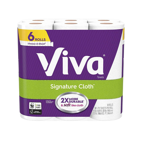 Viva Signature Cloth Choose-A-Sheet Paper Towels, Soft & Strong Kitchen Paper Towels, White, 6 Value Rolls (58 Sheets per roll)
