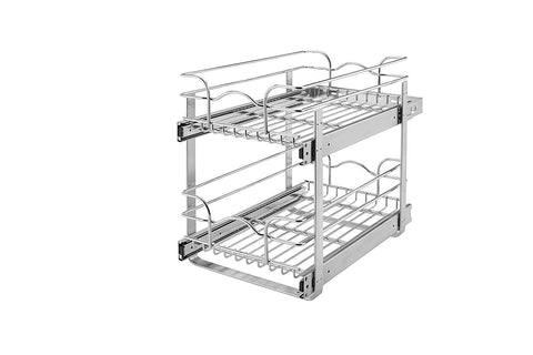 Rev-A-Shelf 5WB2-0918-CR Base Cabinet Pullout 2 Tier Wire Basket Reduced Depth Sink & Base Accessories, 9 W x 18 D-Inches