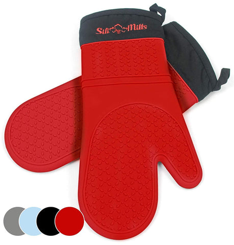 Black Silicone Oven Mitts - 1 Pair of Extra Long Professional Heat Resistant Pot Holder & Baking Gloves - Food Safe, BPA Free FDA Approved With Soft Inner Lining by The Triumphant Chef