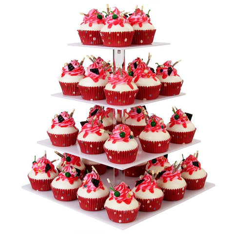 YestBuy 4 Tier Maypole Square Wedding Party Tree Tower Acrylic Cupcake Display Stand (15.1 Inches)