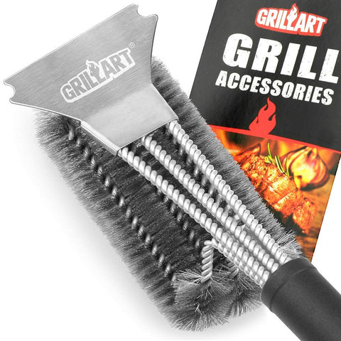 GRILLART Grill Brush and Scraper Best BBQ Brush for Grill, Safe 18" Stainless Steel Woven Wire 3 in 1 Bristles Grill Cleaning Brush for Weber Gas/Charcoal Grill, Gifts for Grill Wizard Grate Cleaner
