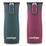 Contigo AUTOSEAL West Loop Vaccuum-Insulated Stainless Steel Travel Mug, 16 oz, Stainless Steel/Monaco Blue, 2-Pack