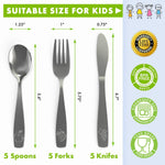 15 Piece Stainless Steel Kids Silverware Set | Child and Toddler Safe Flatware | Kids Utensil Set |