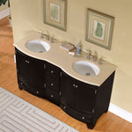 Silkroad Exclusive HYP-0703-CM-UWC-60 Marble Top Double White Sink Bathroom Vanity with Espresso Cabinet, 60", White