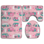 Camper Pink Retro Flamingo 3 Piece Bathroom Rug Mat Set Soft Memory Foam Bath Carpet Contour Rug With Lid Cover