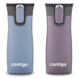 Contigo AUTOSEAL West Loop Vaccuum-Insulated Stainless Steel Travel Mug, 16 oz, Stainless Steel/Monaco Blue, 2-Pack