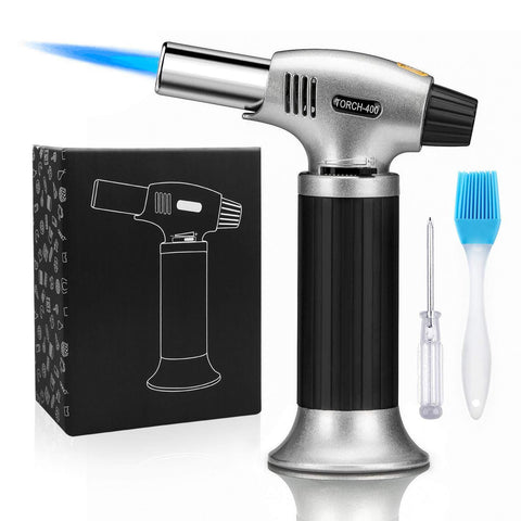 Sondiko Culinary Torch, Blow Torch Refillable Kitchen Butane Torch Lighter with Safety Lock and Adjustable Flame, Perfect for Desserts, Creme Brulee, BBQ and Baking(Butane Gas Not Included)