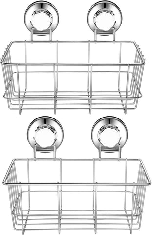 iPEGTOP Suction Cup Deep Shower Caddy Bath Organizer Basket for Large Shampoo Shower Gel Holder Kitchen Bathroom Storage - Rustproof Stainless Steel, 2 Pack