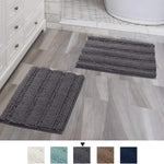 Navy Blue Bathroom Rugs Slip-Resistant Extra Absorbent Soft and Fluffy Striped Bath Mat Set Chenille Bath Rugs, Floor Mats Dry Fast Machine Washable (Set of 2-20" x 32"/17" x 24")