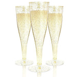 Plastic Champagne Flutes Disposable - 100 Pack | Gold Glitter Plastic Champagne Glasses for Parties | Glitter Clear Plastic Cups | Plastic Toasting Glasses | Mimosa Glasses | Wedding Party Bulk Pack